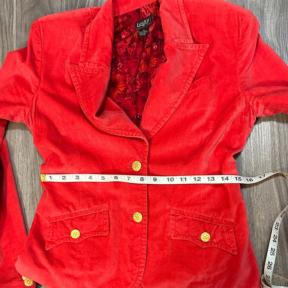 Handmade Velvet Blazer – Orange, Gold Buttons, Floral Lining, vintage charm. - Picture 15 of 15